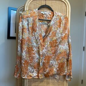 Vince Orange and White Silk Blouse
